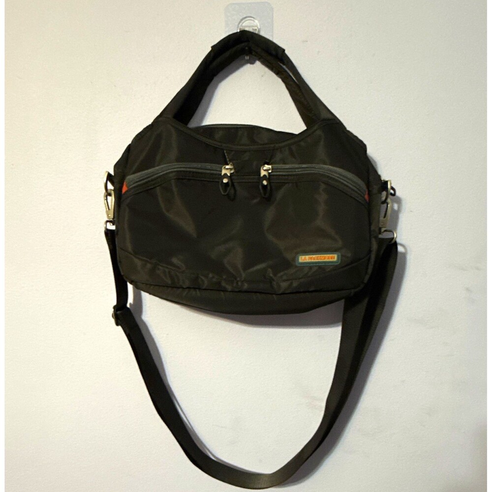 LA PACKMORE Black Crossbody Bag Zip Closure Detachable Strap Beige Lining